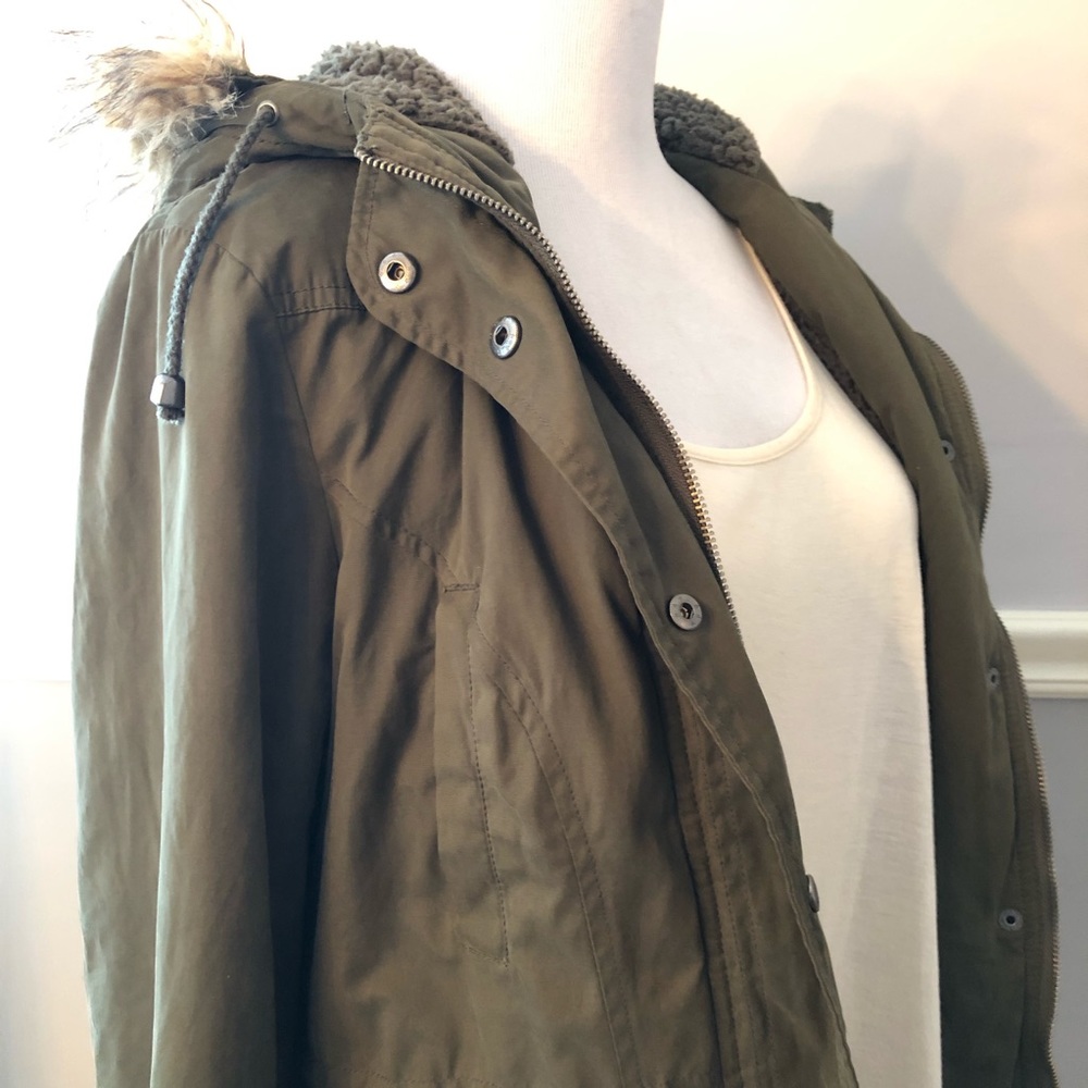 Army Green Anorak with Fur Hood